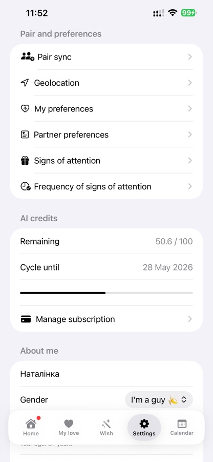 PleezMe settings and subscription screen